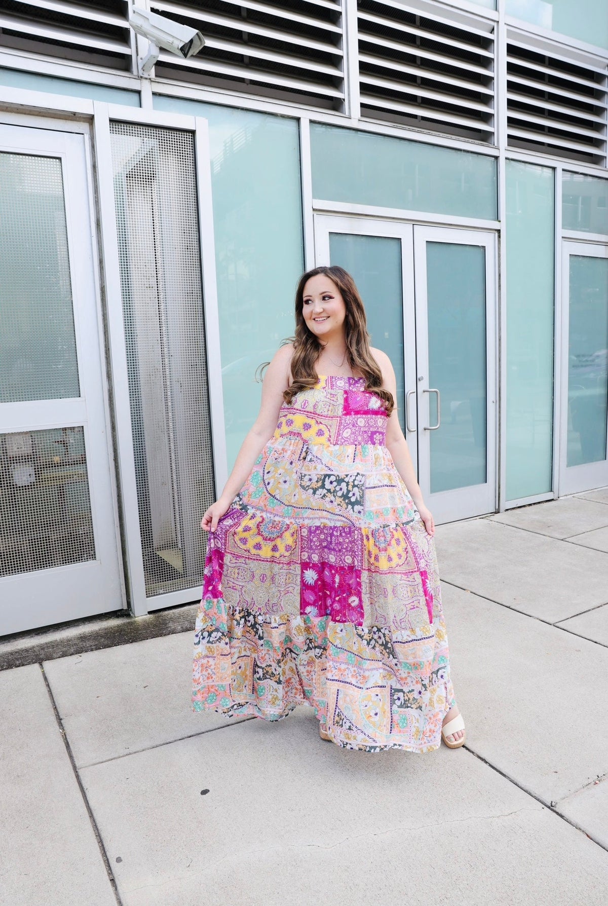 Purple Pink and Yellow Mixed Print Maxi Dress | Mallory Jodifl