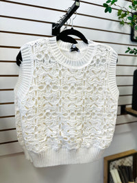 Cream Crochet Floral Sleeveless Top | Cassandra Gilli