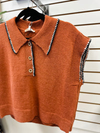 Rust and Black Stitch Detail Tank Top | Ciara Entro