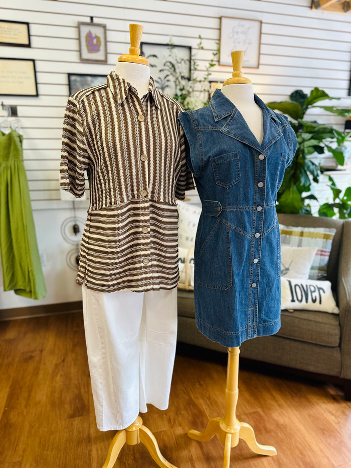 Mocha and Off-White Stripe Top | Mary Jodifl