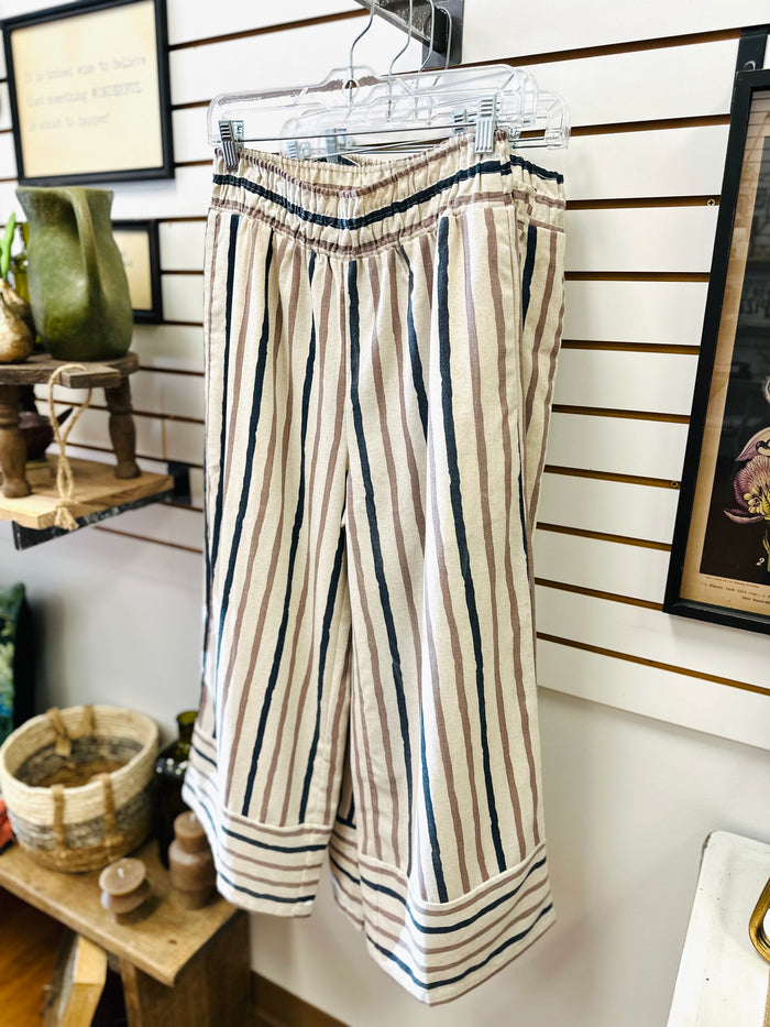 Mocha Stripe Linen Crop Pants | Molly Jodifl