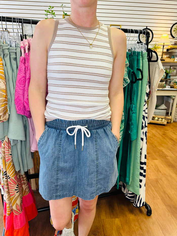 Taupe and Ivory Stripe Tank Top | Izzy Staccato