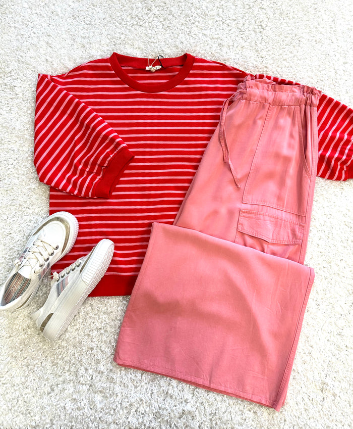 Red and Pink Stripe Short Sleeve Top | Boutique Elise | Taylor Jodifl