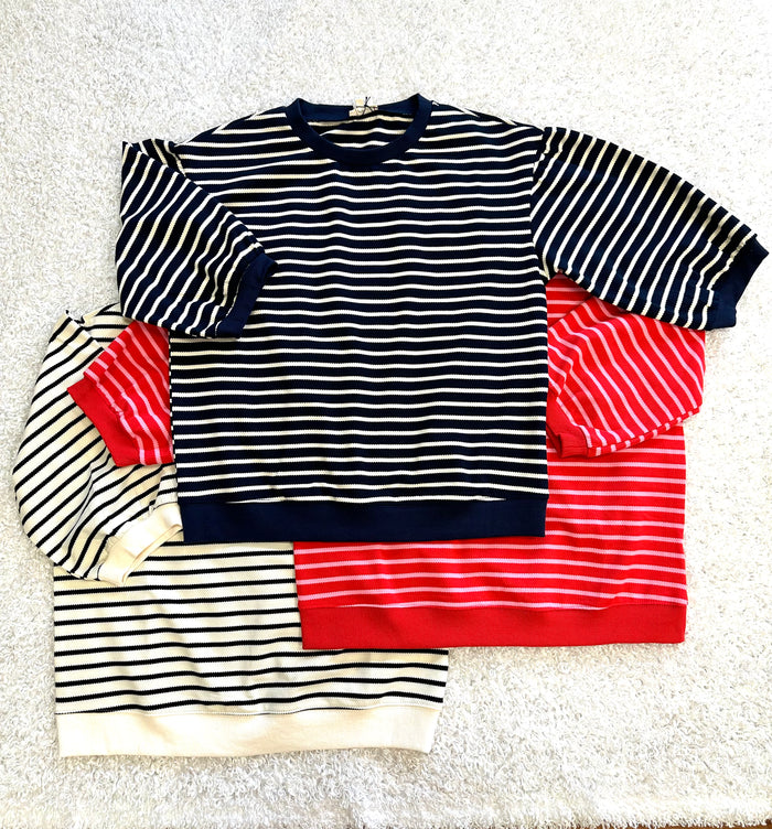 Navy and Ivory Stripe Short Sleeve Top | Boutique Elise | Bailey Jodifl