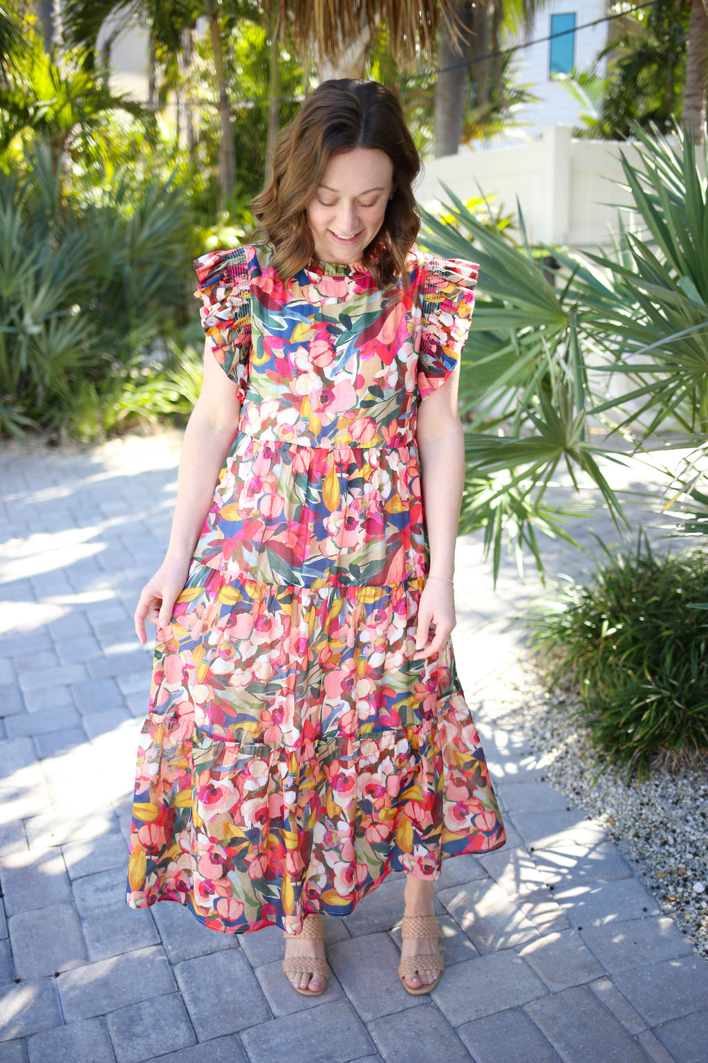 maxi dress with jordans Pink and Navy Floral Size:Pre-order 5T-6 Flattering Empire Waist Dresses with other sizes increasing kb38