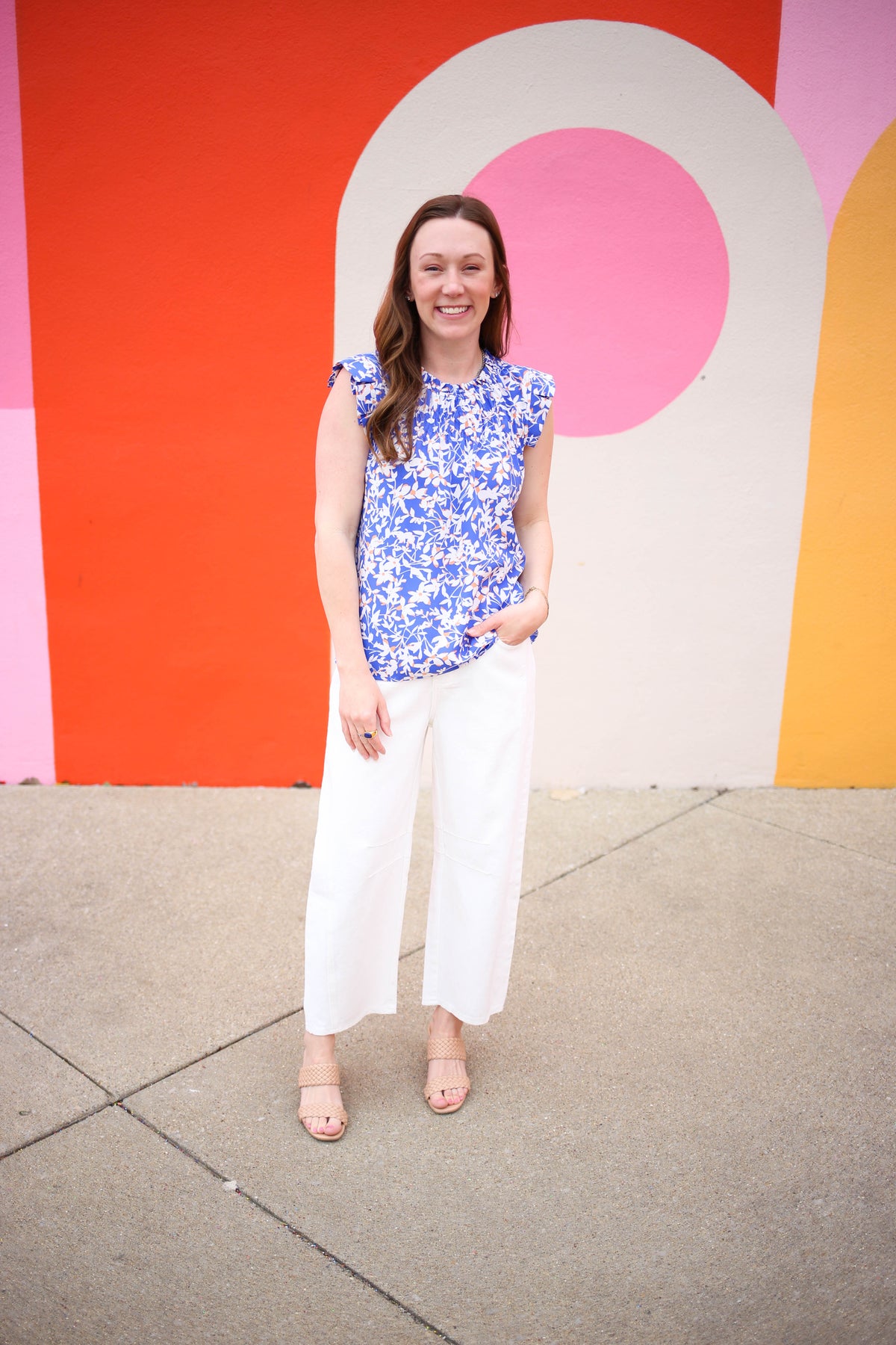 Blue and White Floral Print Sleeveless Top | Molly Staccato