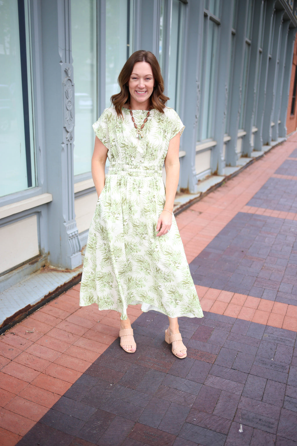 Light Green Floral Print Midi Dress