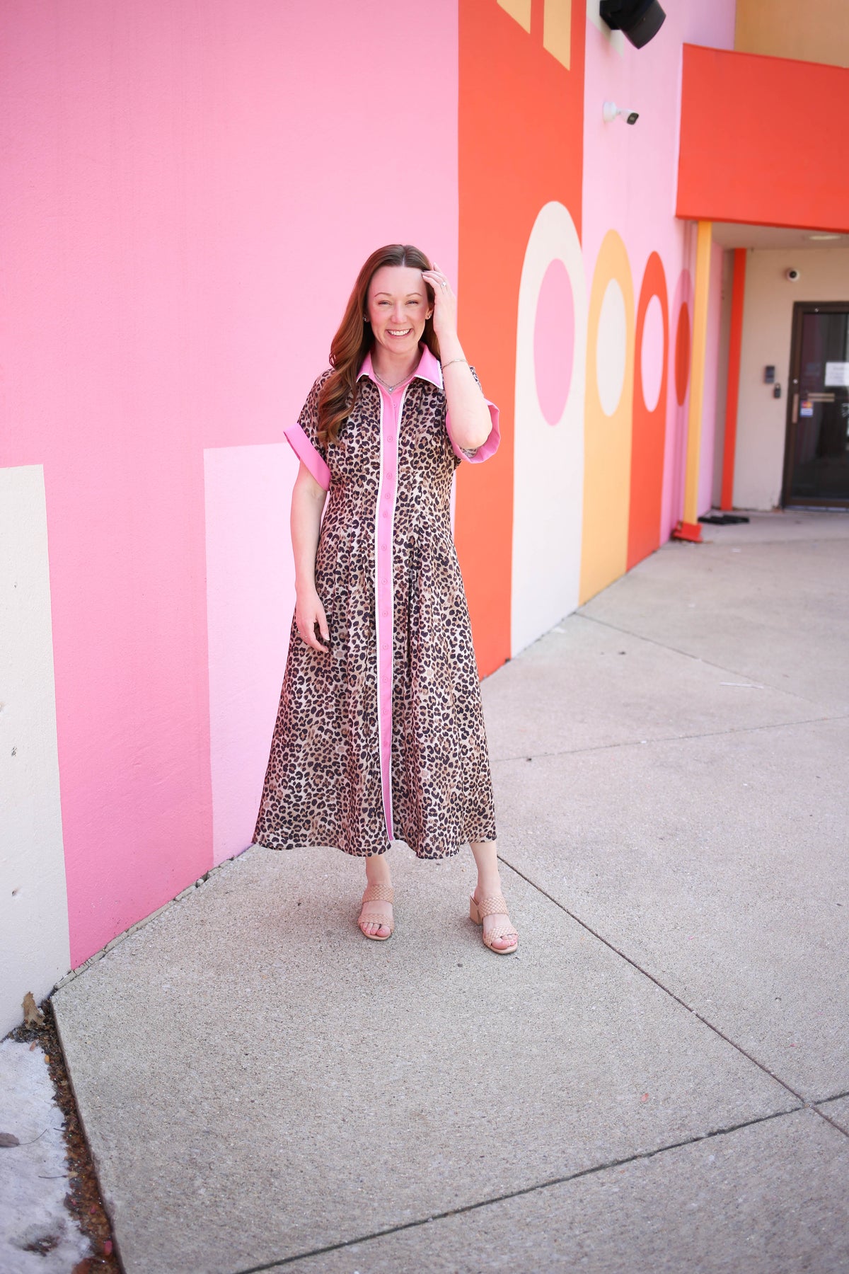 Leopard Print and Pink Detail Midi Dress | Tilly Entro