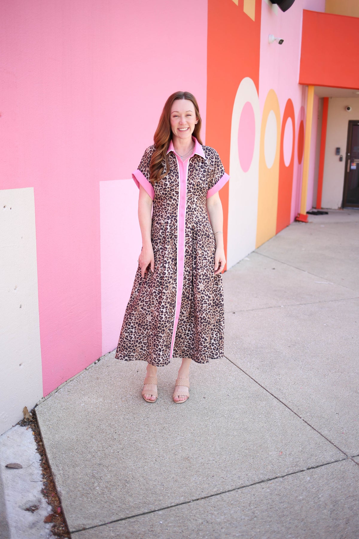 Leopard Print and Pink Detail Midi Dress | Tilly Entro