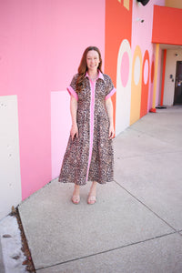 Leopard Print and Pink Detail Midi Dress | Tilly Entro