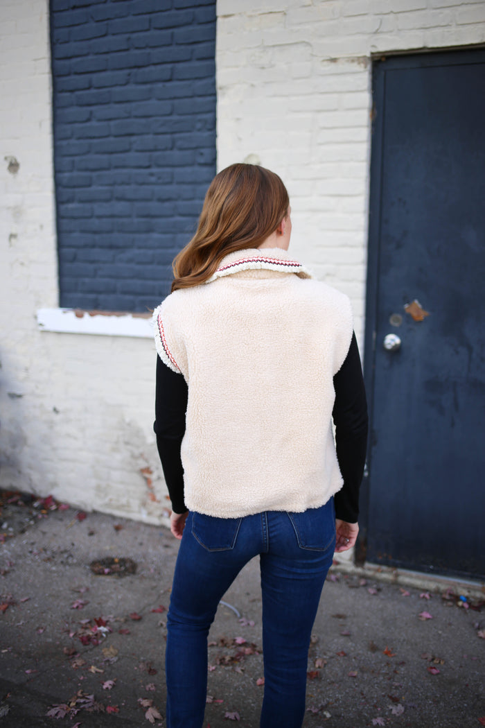 cream sherpa sleeveless vest see and be seen