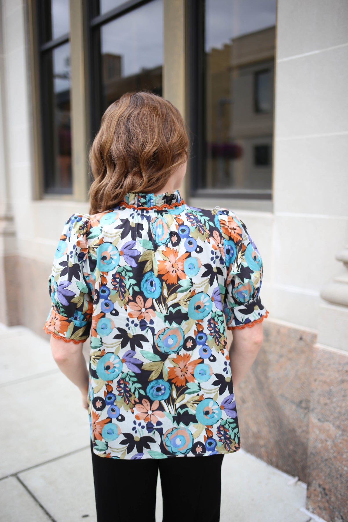 Bright Print and Hem Detail Short Sleeve Top | Tate Entro