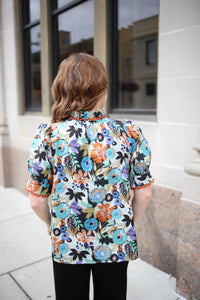 Bright Print and Hem Detail Short Sleeve Top | Tate Entro