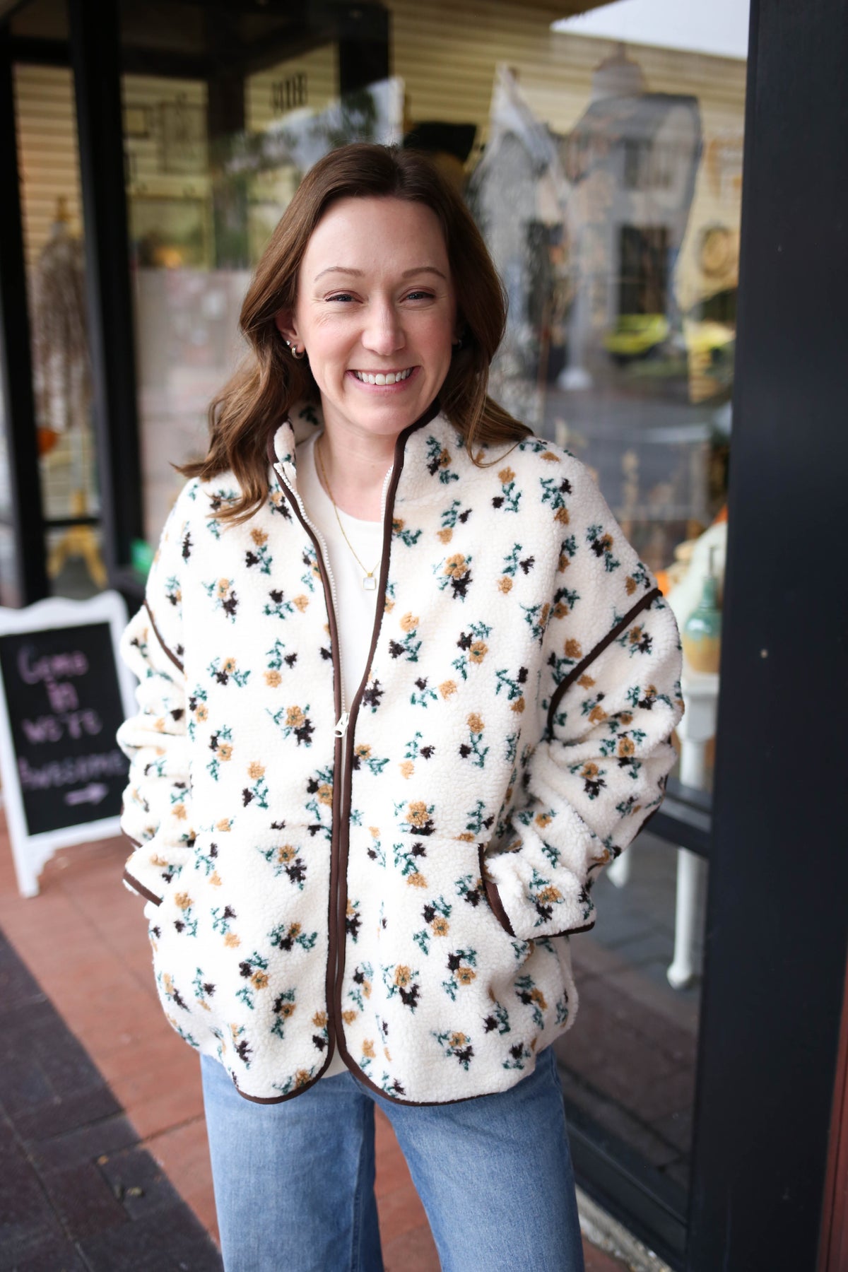 Brown Floral Fleece Jacket | Jaden Very J