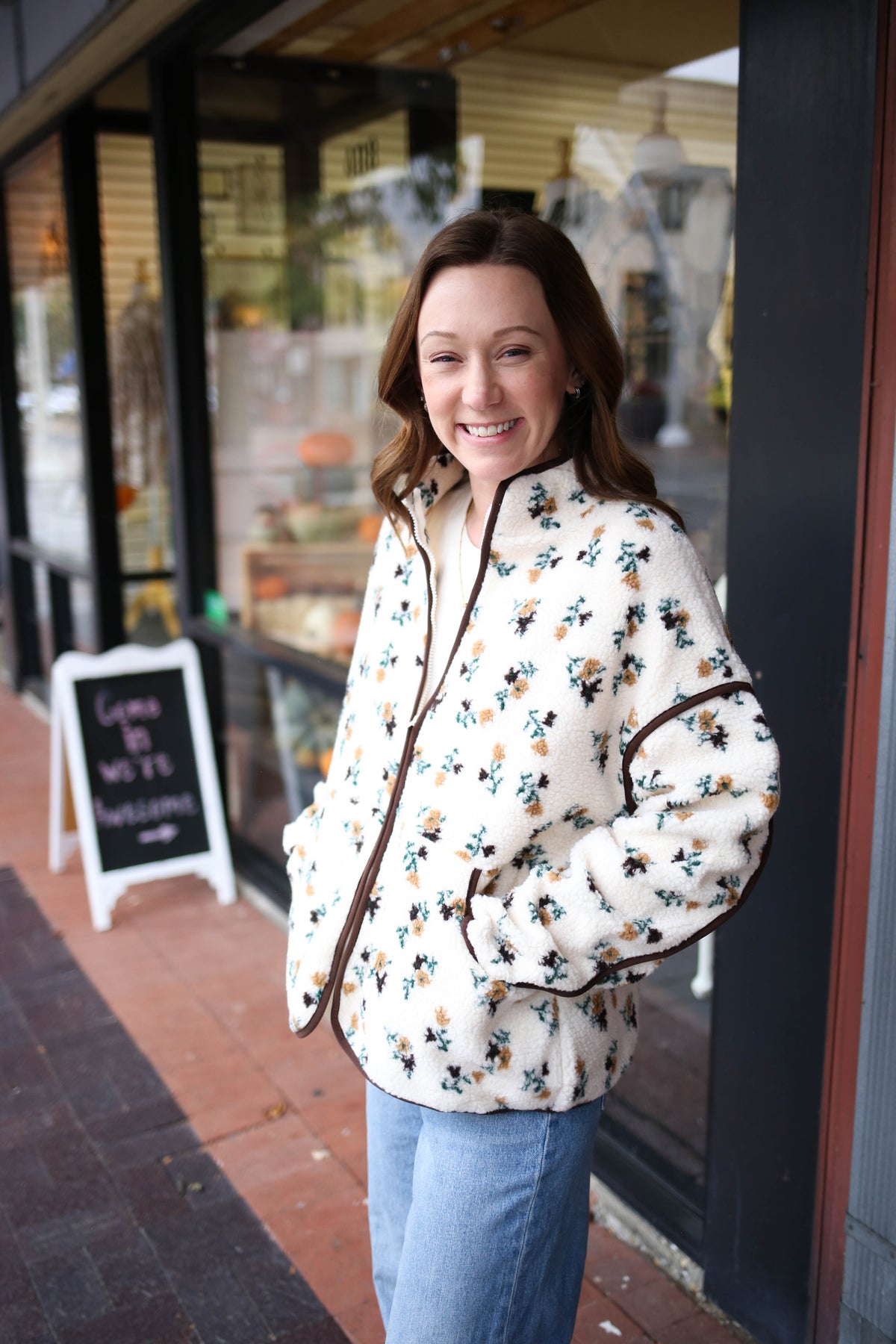 Brown Floral Fleece Jacket | Jaden Very J