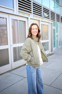 Olive Green Quilted Mineral Wash Jacket | Marley Blu Pepper