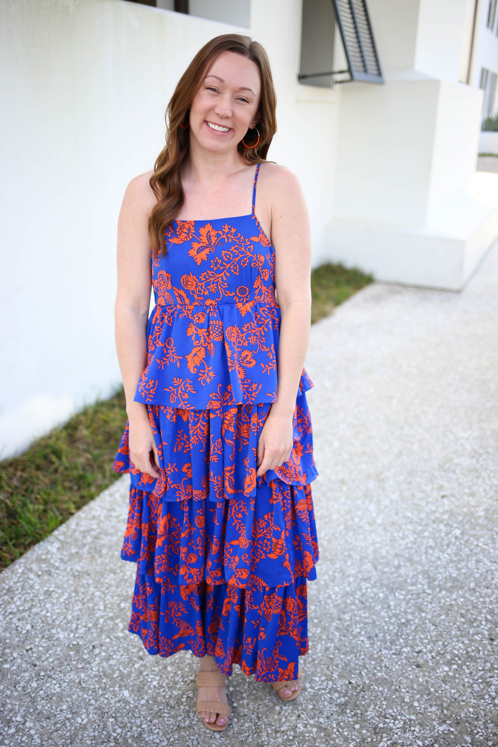 Blue and Orange Tiered Ruffle Maxi Dress | Boutique Elise | Sadie Blue and Orange Tiered Ruffle Maxi Dress | Boutique Elise | Sadie