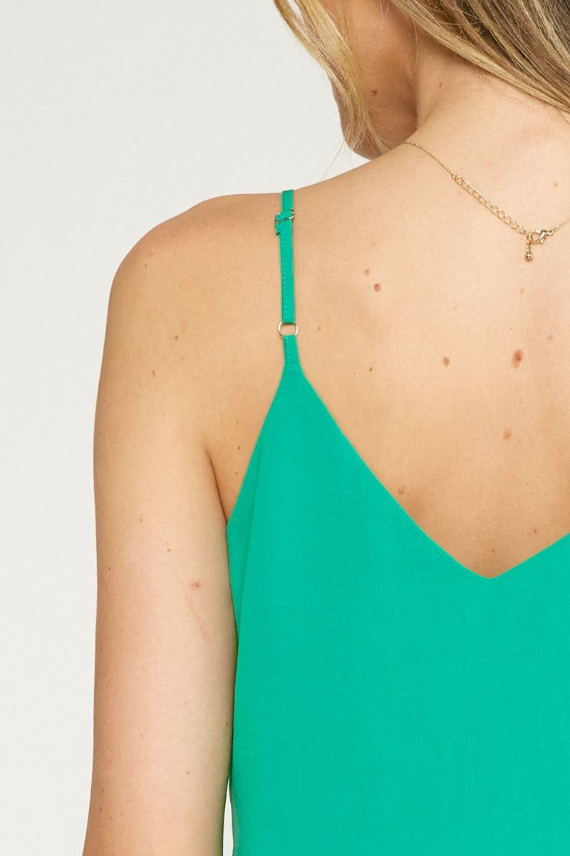 Kelly Green Tie Front Spaghetti Strap Tank Top, Boutique Elise