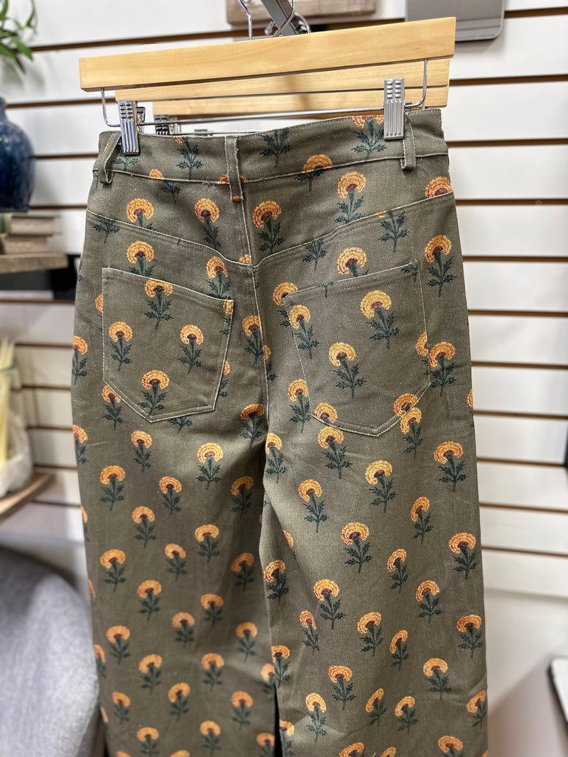 Sunflower Print Denim Pant | Sunny Entro