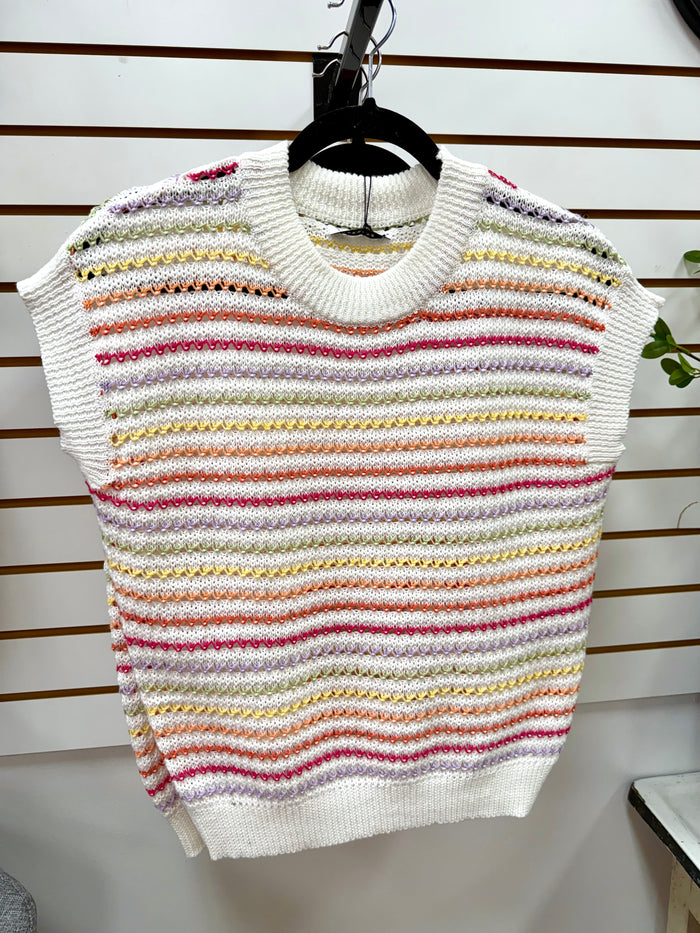 Bright multicolor stripe short sleeve top