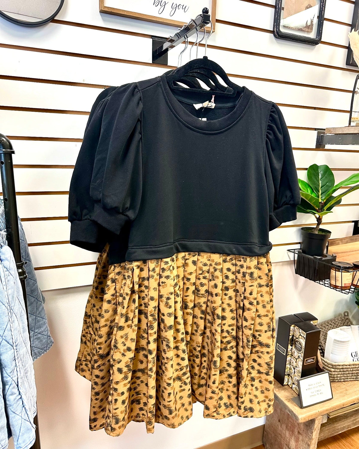 Black and Leopard Print Hem Dress | Boutique Elise | Becca Entro