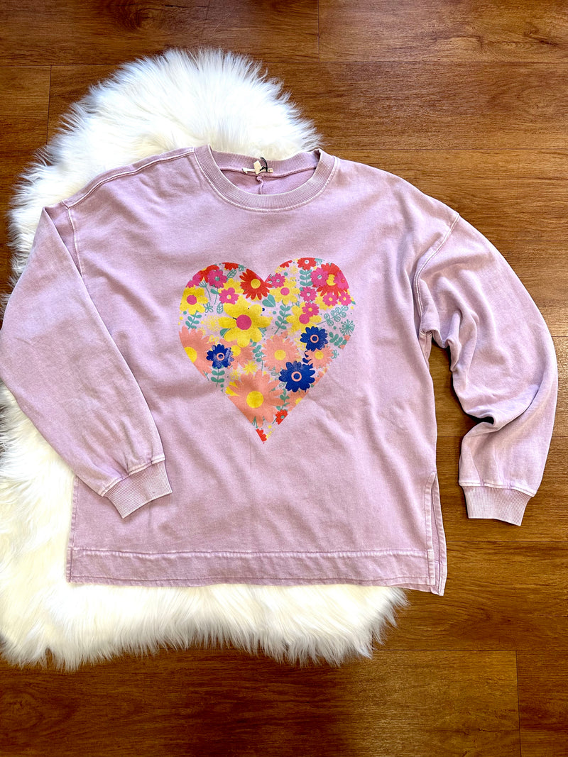Light Purple Floral Heart Lightweight Sweatshirt | Boutique Elise | Rose Easel