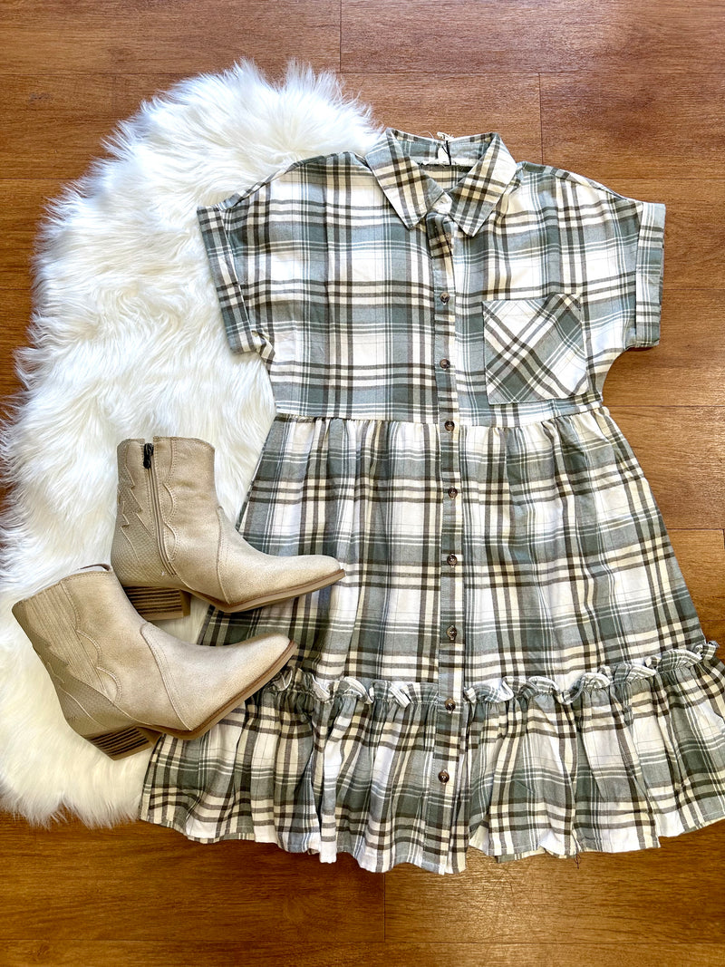 Plaid Ruffle Hem Shirt Dress | Boutique Elise | Nora Blu Pepper