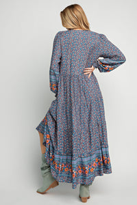 Long Sleeve Navy Printed Maxi Dress | Boutique Elise | Karina Easel
