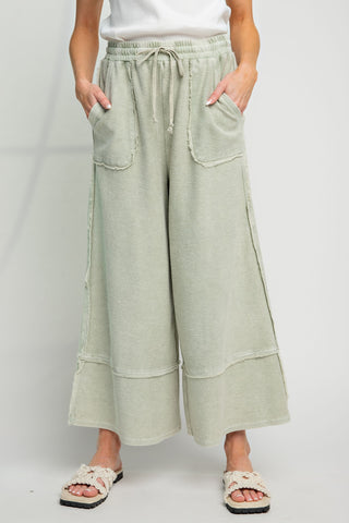 Faded Olive Mineral Wash Wide Leg Pant | Boutique Elise | Cassie Easel