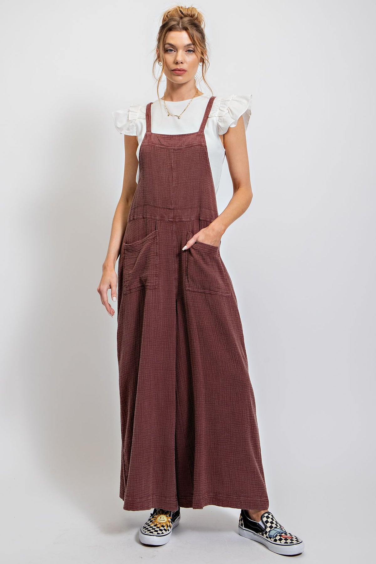 Plum Mineral Washed Linen Overalls