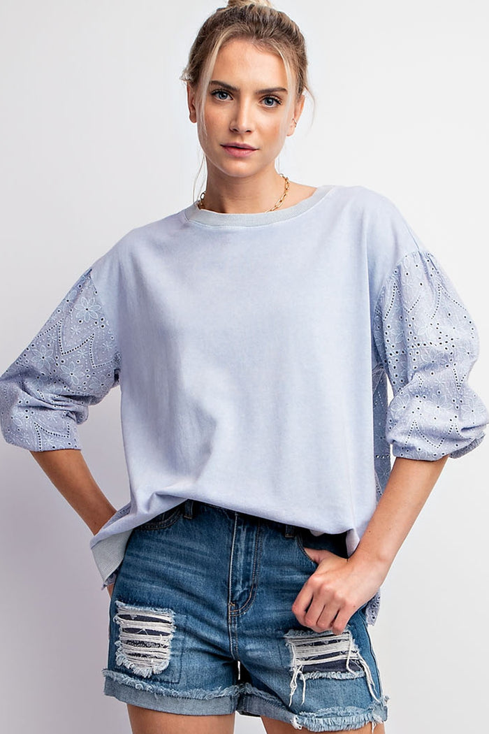 Light Periwinkle Eyelet Lace Detail Top | Easel