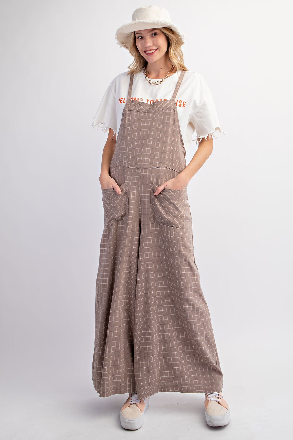 Checkerboard Print Wide Leg Overalls | Boutique Elise | Stacy Easel