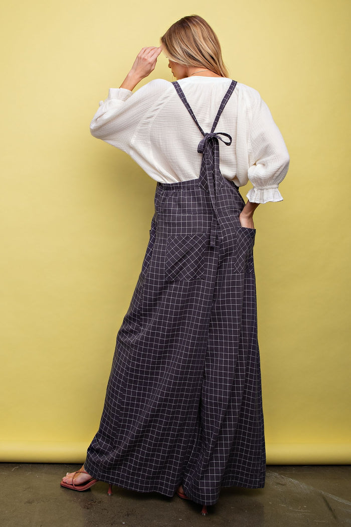 Denim Checkerboard Print Wide Leg Overalls | Boutique Elise | Shelly Easel