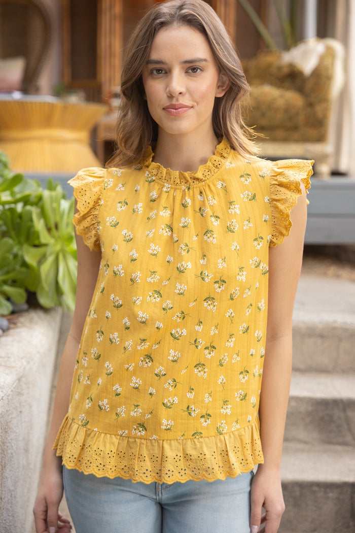 Mustard Yellow Floral Print Tank Top | Boutique Elise | Victoria Voy