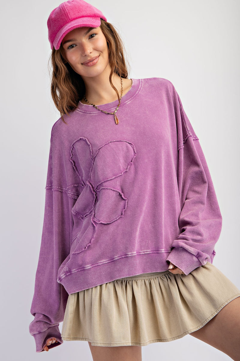 Purple Flower Patch Oversized Sweatshirt | Boutique Elise | Molly Easel