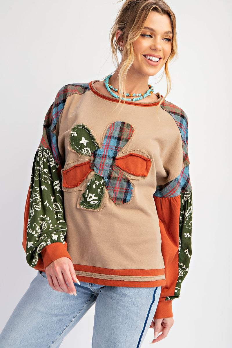 Long Sleeve Patchwork Flower Top | Boutique Elise | Avery Easel