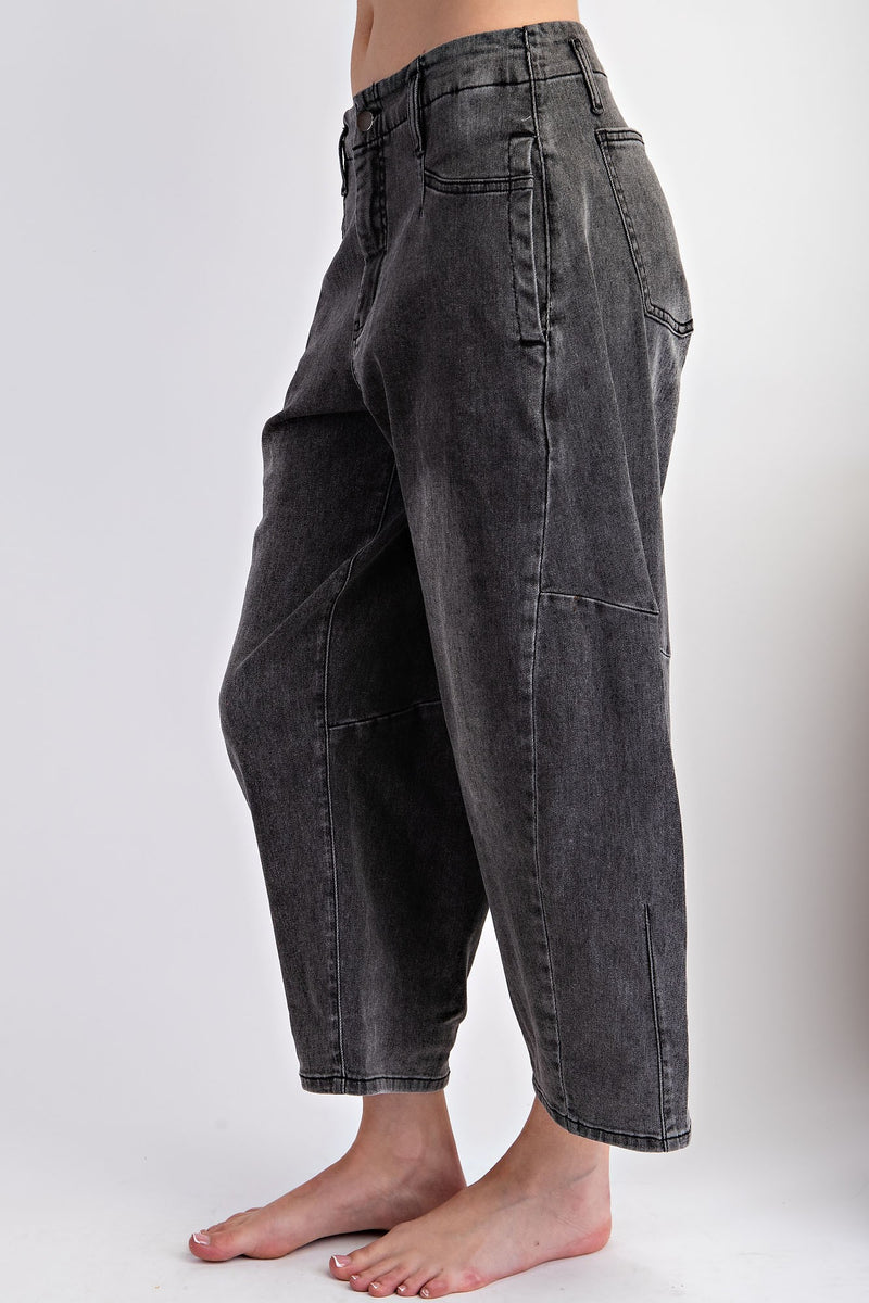 Washed Black Denim Barrel Jeans | Boutique Elise | Emily Easel
