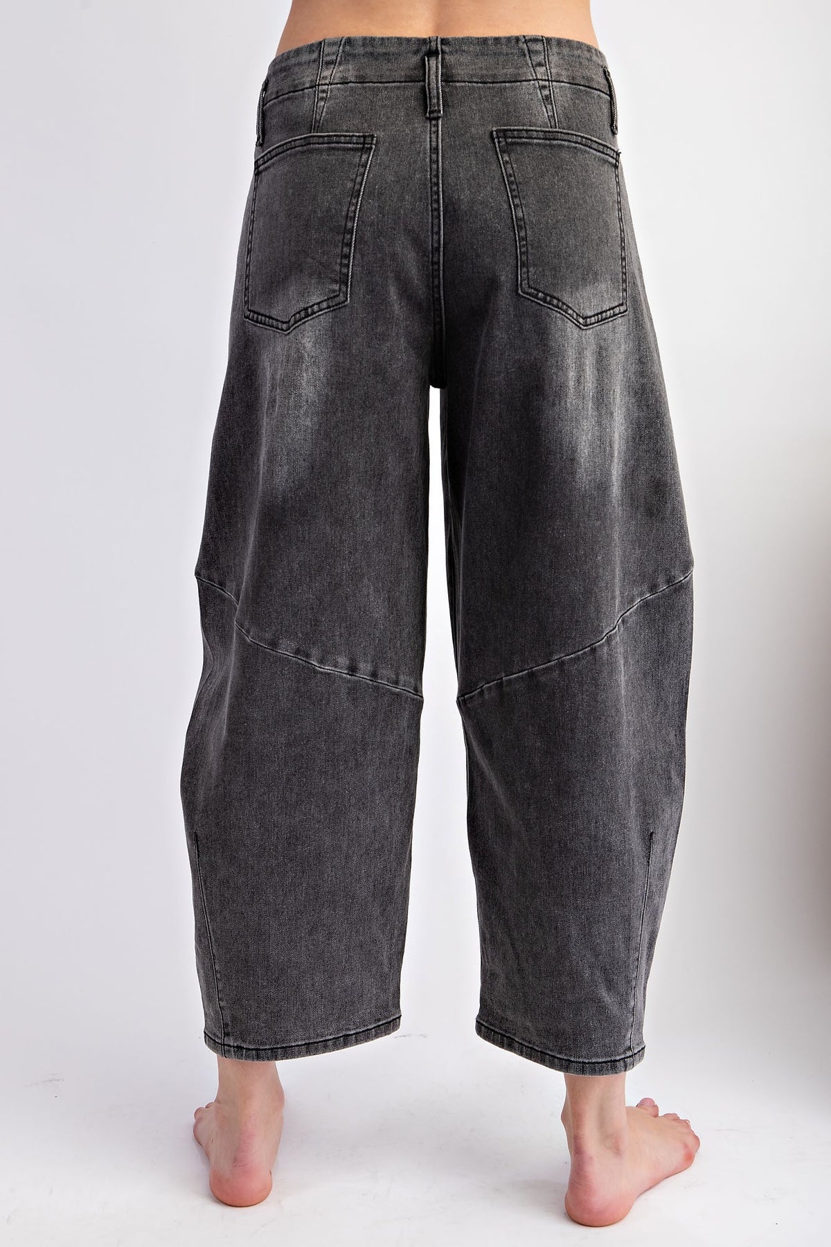 Washed Black Denim Barrel Jeans | Boutique Elise | Emily Easel