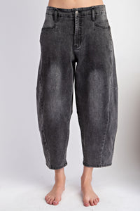Washed Black Denim Barrel Jeans | Boutique Elise | Emily Easel