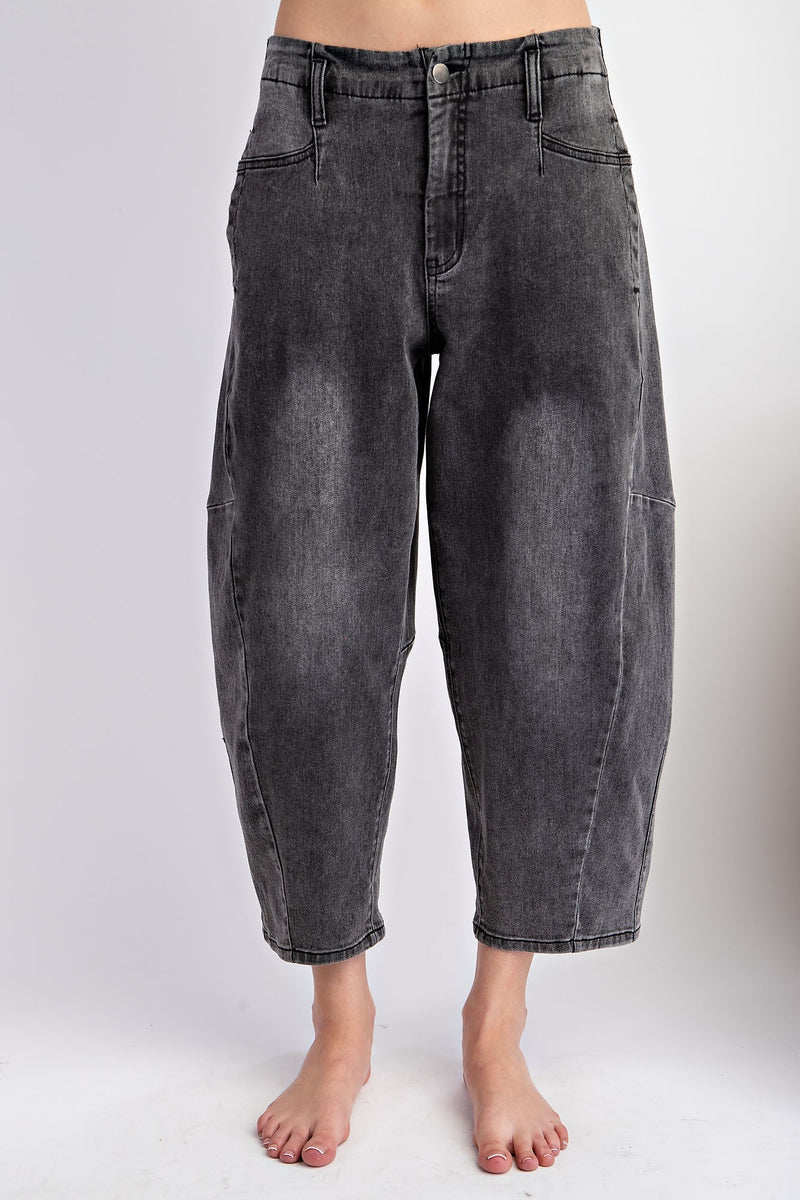 Washed Black Denim Barrel Jeans | Boutique Elise | Emily Easel