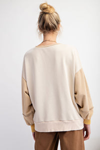 Cream Colorblock Terry Knit Pullover Sweatshirt | Boutique Elise | Krista Easel