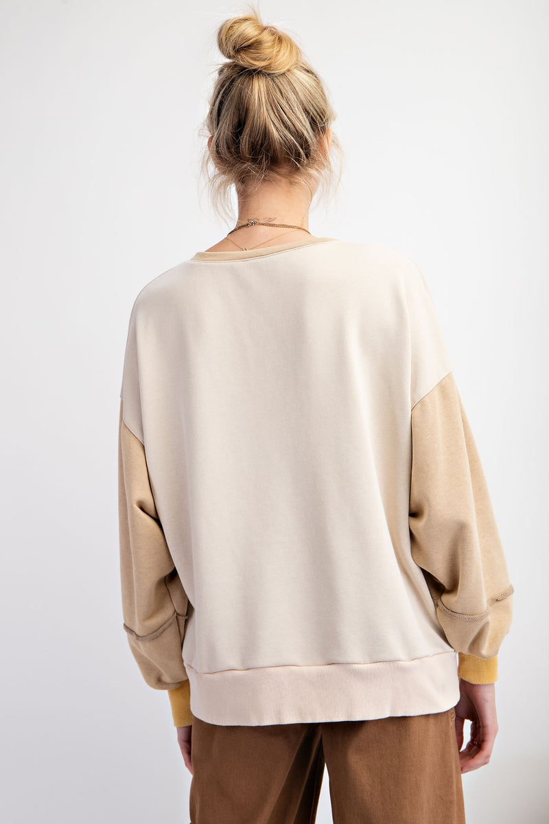 Cream Colorblock Terry Knit Pullover Sweatshirt | Boutique Elise | Krista Easel