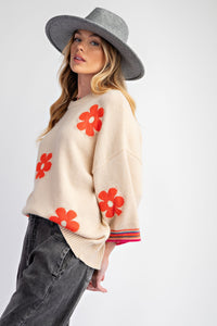 Oatmeal Floral Print 3/4 Sleeve Sweater | Boutique Elise | Opal Easel