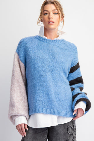 Blue Colorblock Long Sleeve Sweater | Boutique Elise | Jane Easel