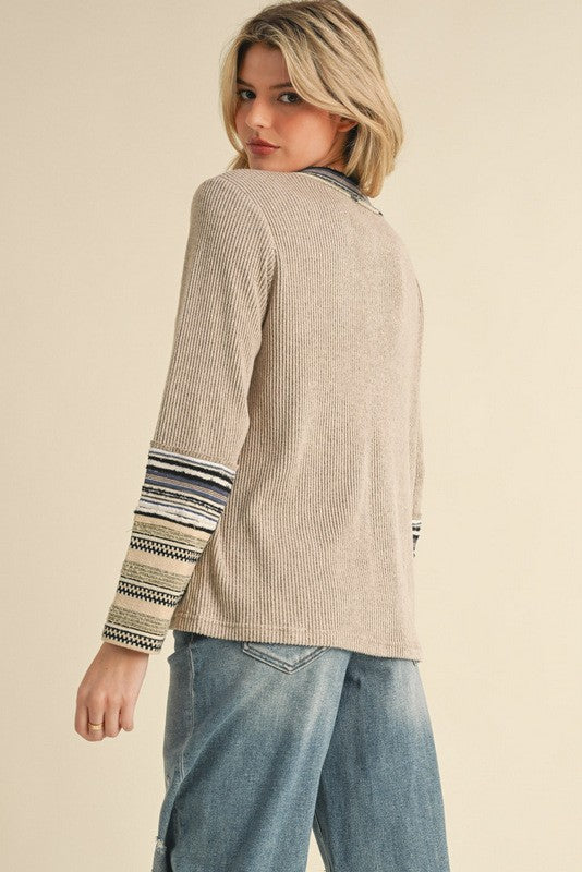 Ribbed Knit Henley Long Sleeve Top | Boutique Elise | Brinley Jodifl
