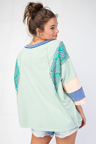 Stripe and Mix Print 3/4 Sleeve Top | Boutique Elise | Shannon Easel