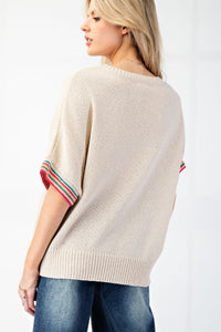 Oatmeal with Yellow Floral Embroidery Top | Boutique Elise | Ellen Easel