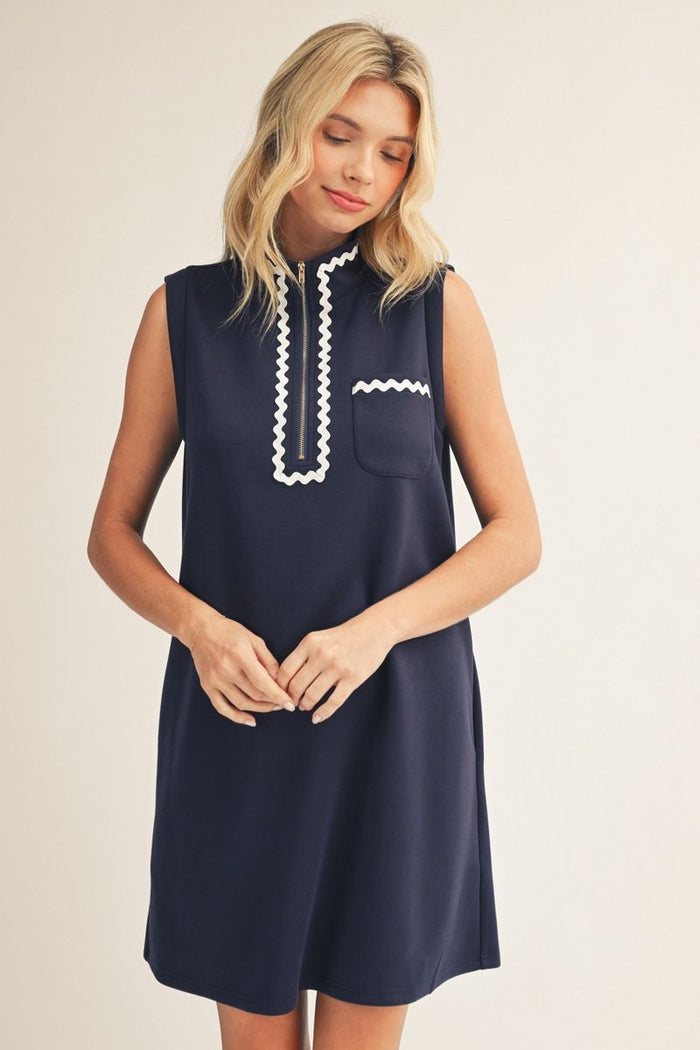 Navy Ric-Rac Trim Shift Dress | Natalie Jodifl