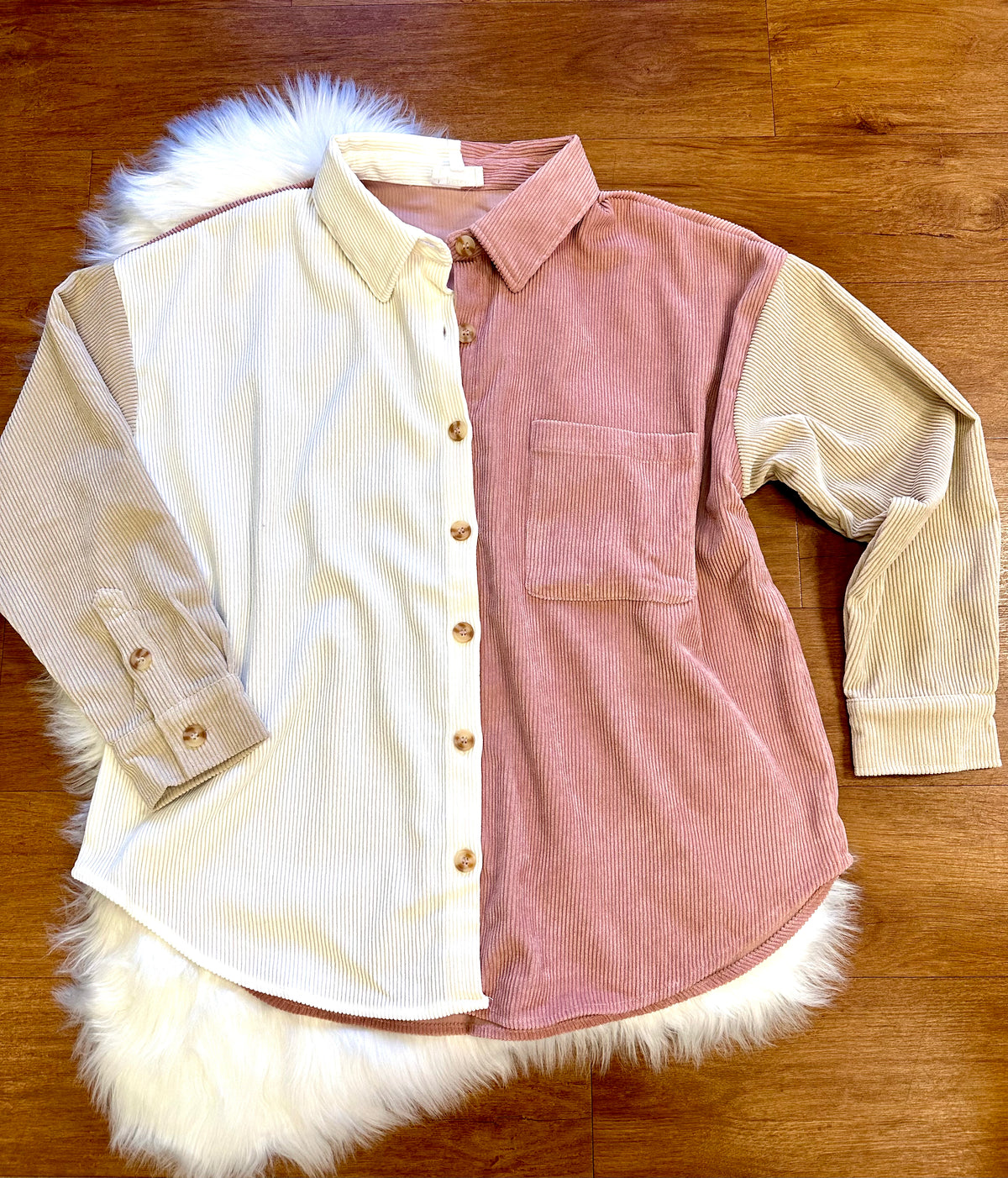 Pink Ivory and Tan Colorblock Shacket | Lola Blu Pepper
