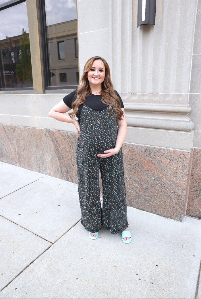 Black Floral Print Wide Leg Jumpsuit | Jessica Easel